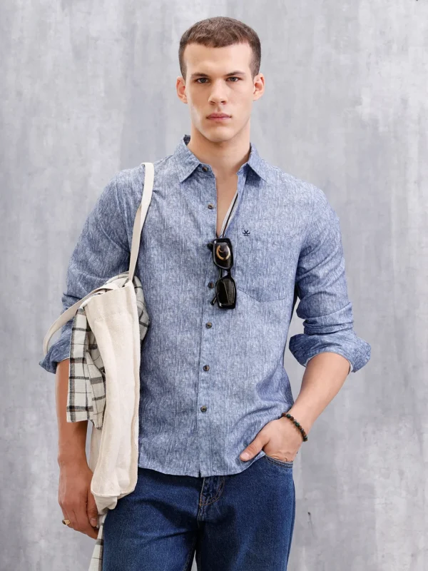 Solid Full Sleeve Regular Fit Shirt | Blue