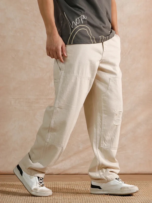 Distressed Loose Fit Trouser | Cream