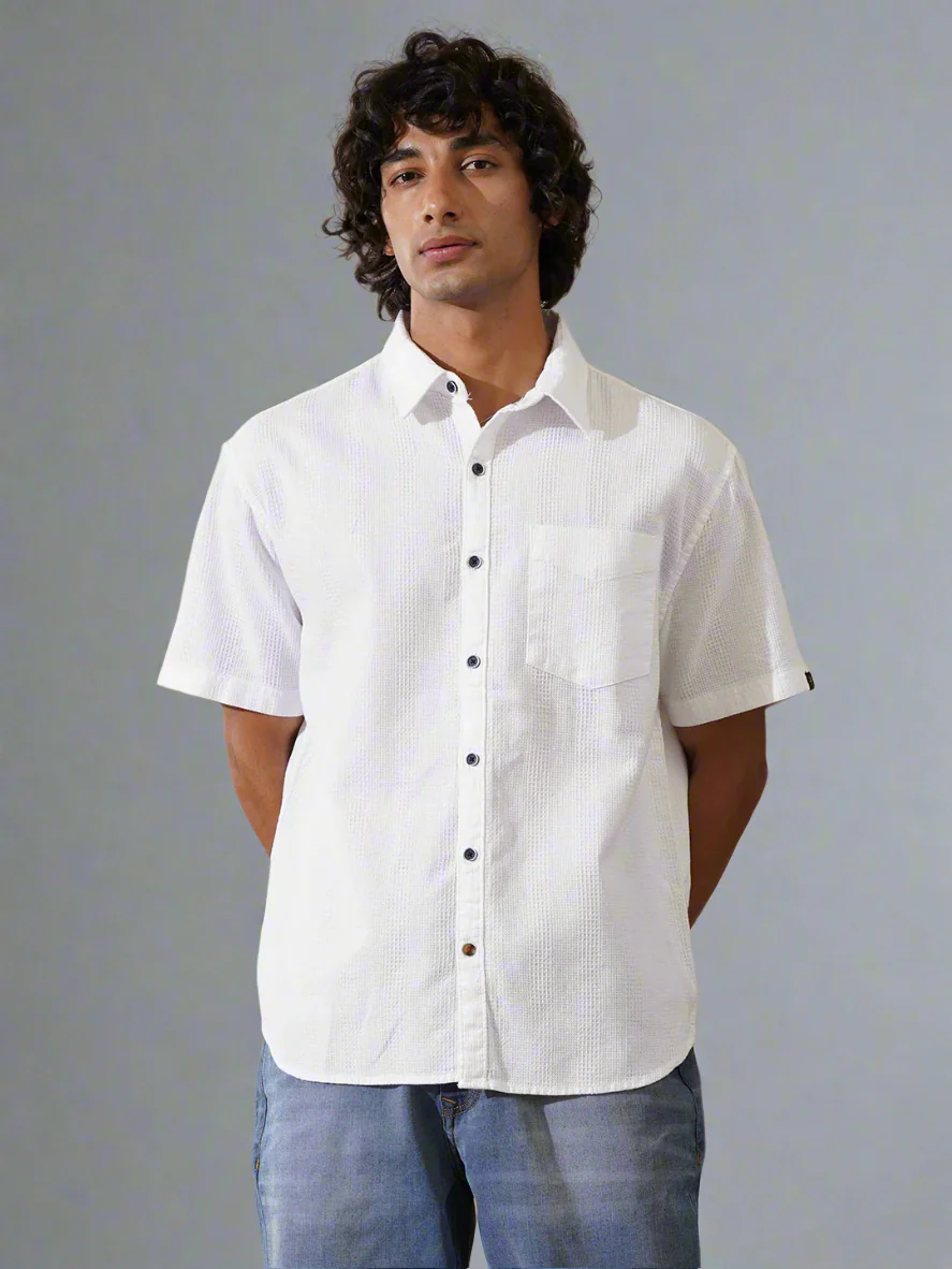 Waffle Textured Comfort Fit Shirt | White