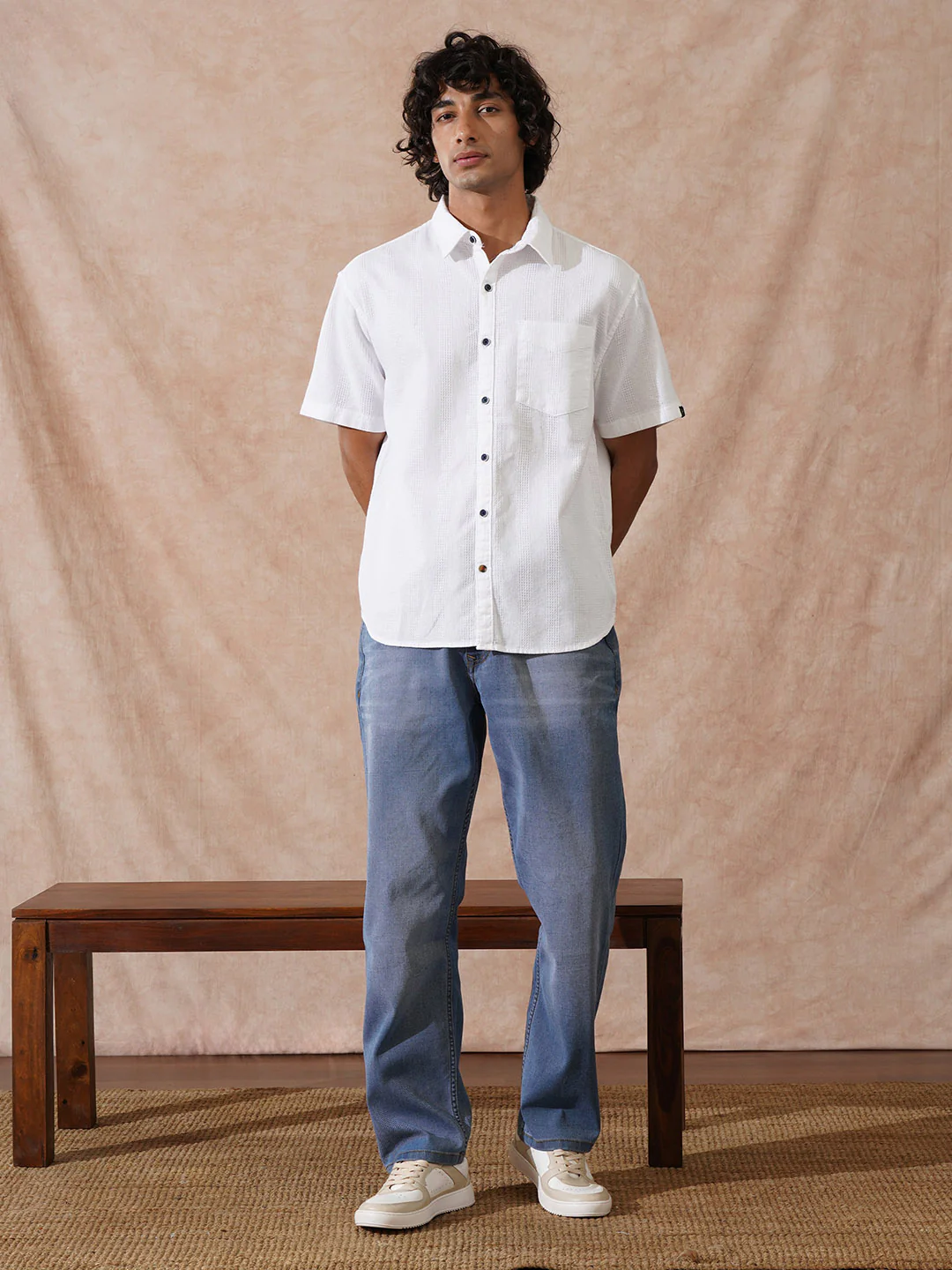 Waffle Textured Comfort Fit Shirt | White - Image 3