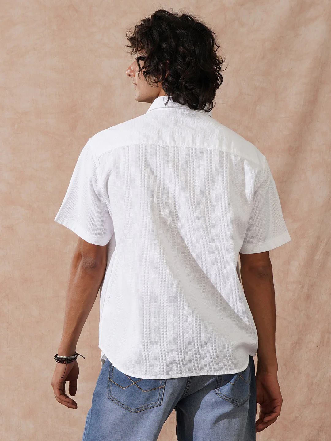 Waffle Textured Comfort Fit Shirt | White - Image 2